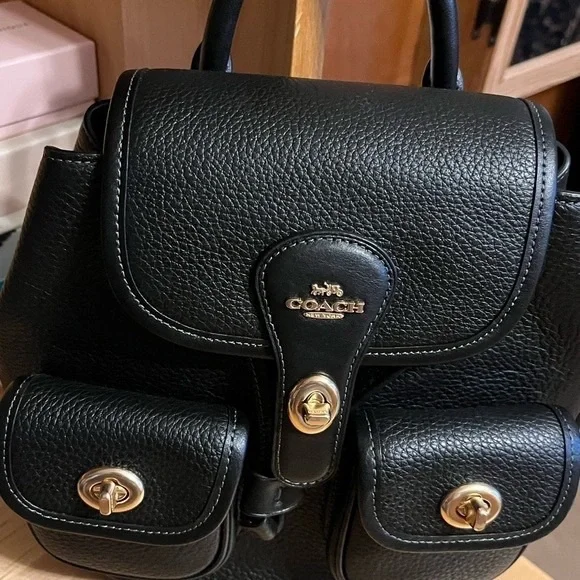 Coach Black Leather Backpack with Gold Accents Coach Black Leather Backpack with Gold Accents - www  main image 2